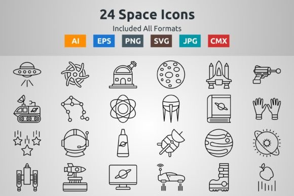 24 Space Outline Icons