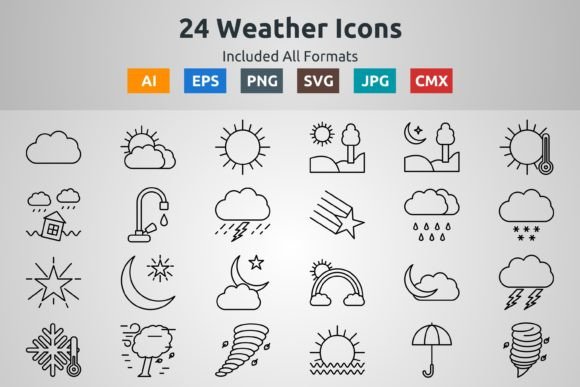 24 Weather Outline Icons: A Versatile Design Asset for Modern Projects